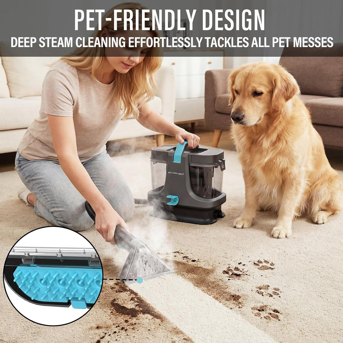 Portable Carpet Cleaner with Steam, 18Kpa Spot Cleaner(Gray)