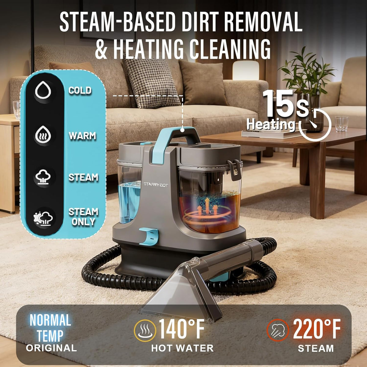 Portable Carpet Cleaner with Steam, 18Kpa Spot Cleaner(Gray)