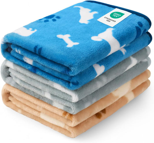 Dog Blanket 3 Pack, Soft Cozy Fleece Throw for Puppy Cat,23"x16" | Fuzzy Flannel Small Pet Blanket Washable, Cute Paw Print for Crate Car Bed. Puppy Essential,Cat Stuff Gifts,Small