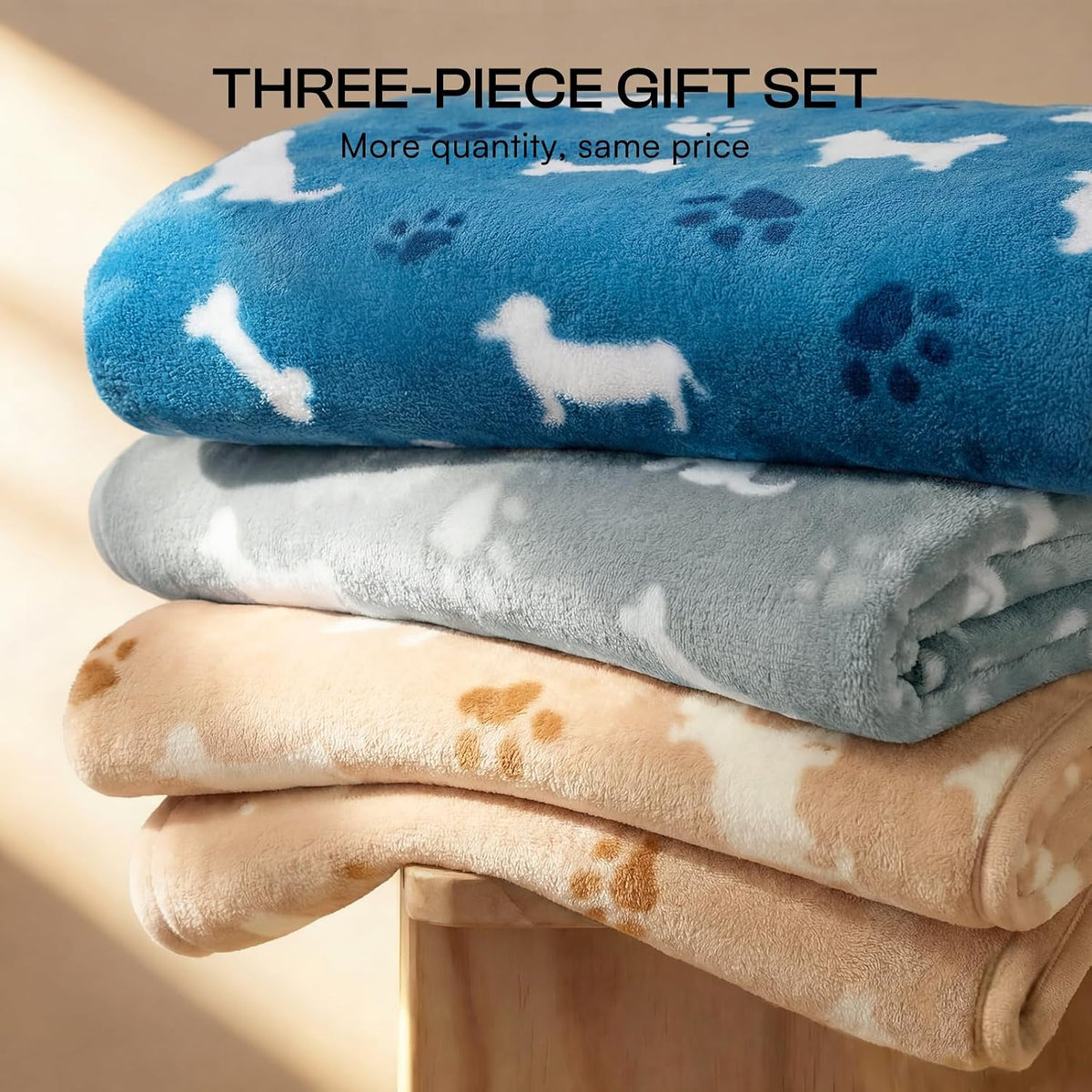 Dog Blanket 3 Pack, Soft Cozy Fleece Throw for Puppy Cat,23"x16" | Fuzzy Flannel Small Pet Blanket Washable, Cute Paw Print for Crate Car Bed. Puppy Essential,Cat Stuff Gifts,Small