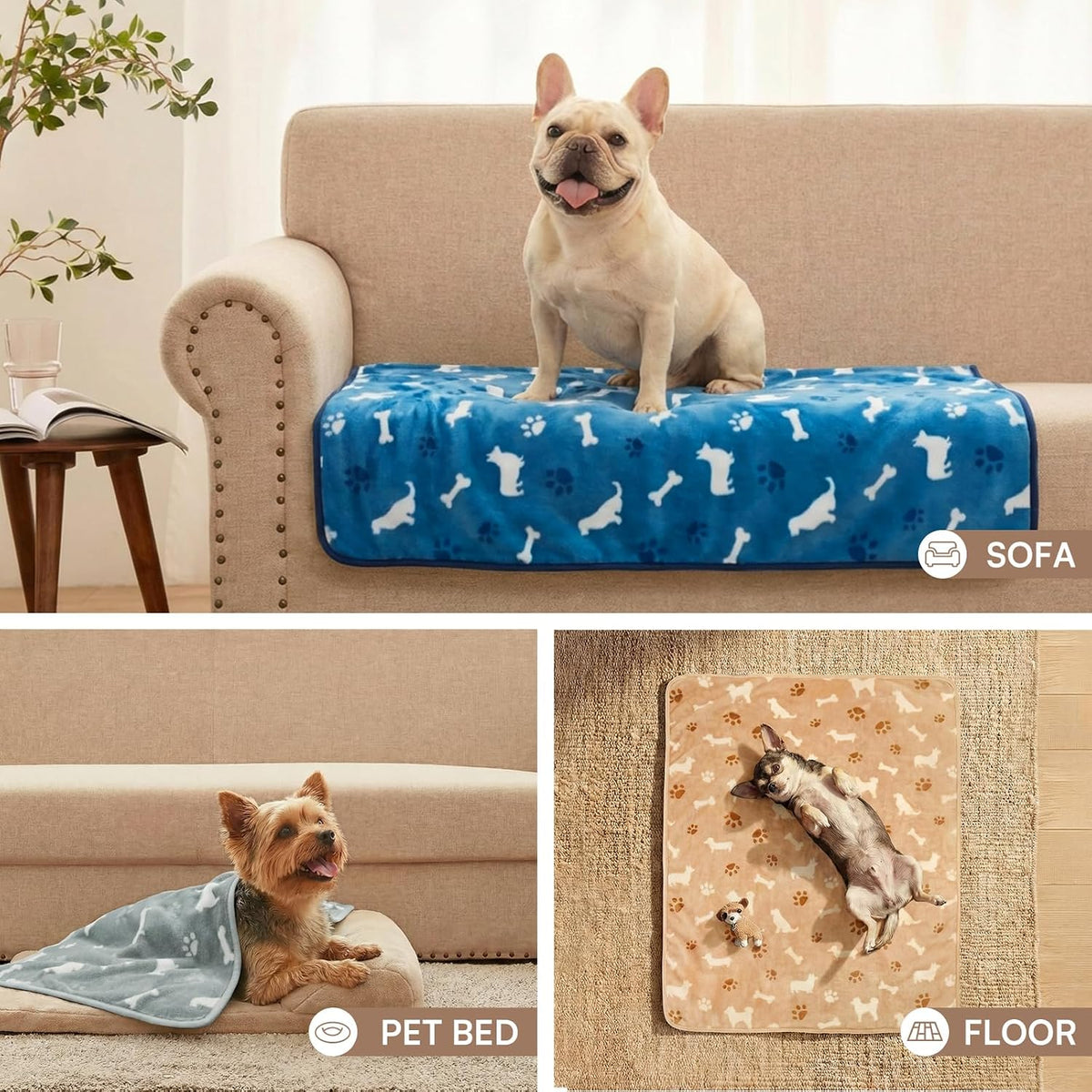 Dog Blanket 3 Pack, Soft Cozy Fleece Throw for Puppy Cat,23"x16" | Fuzzy Flannel Small Pet Blanket Washable, Cute Paw Print for Crate Car Bed. Puppy Essential,Cat Stuff Gifts,Small