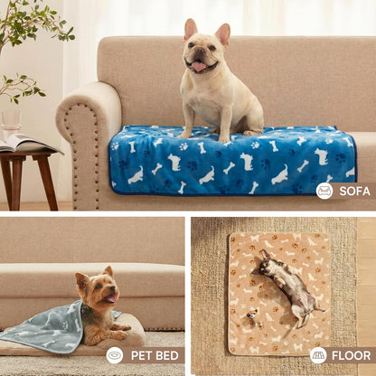 Dog Blanket 3 Pack, Soft Cozy Fleece Throw for Puppy Cat,23"x16" | Fuzzy Flannel Small Pet Blanket Washable, Cute Paw Print for Crate Car Bed. Puppy Essential,Cat Stuff Gifts,Small
