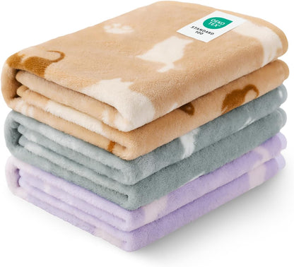Dog Blanket 3 Pack, Soft Cozy Fleece Throw for Puppy Cat,23"x16" | Fuzzy Flannel Small Pet Blanket Washable, Cute Paw Print for Crate Car Bed. Puppy Essential,Cat Stuff Gifts,Small