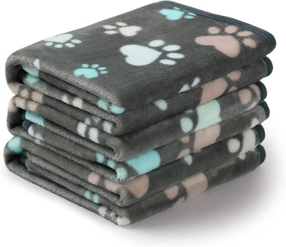 Dog Blanket 3 Pack, Soft Cozy Fleece Throw for Puppy Cat,23"x16" | Fuzzy Flannel Small Pet Blanket Washable, Cute Paw Print for Crate Car Bed. Puppy Essential,Cat Stuff Gifts,Small