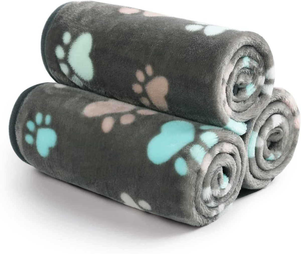 Dog Blanket 3 Pack, Soft Cozy Fleece Throw for Puppy Cat,23"x16" | Fuzzy Flannel Small Pet Blanket Washable, Cute Paw Print for Crate Car Bed. Puppy Essential,Cat Stuff Gifts,Small