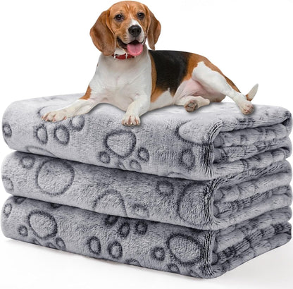 Dog Blanket 3 Pack, Soft Cozy Fleece Throw for Puppy Cat,23"x16" | Fuzzy Flannel Small Pet Blanket Washable, Cute Paw Print for Crate Car Bed. Puppy Essential,Cat Stuff Gifts,Small
