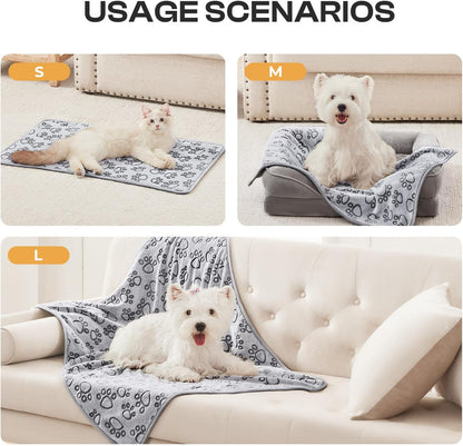 Dog Blanket 3 Pack, Soft Cozy Fleece Throw for Puppy Cat,23"x16" | Fuzzy Flannel Small Pet Blanket Washable, Cute Paw Print for Crate Car Bed. Puppy Essential,Cat Stuff Gifts,Small