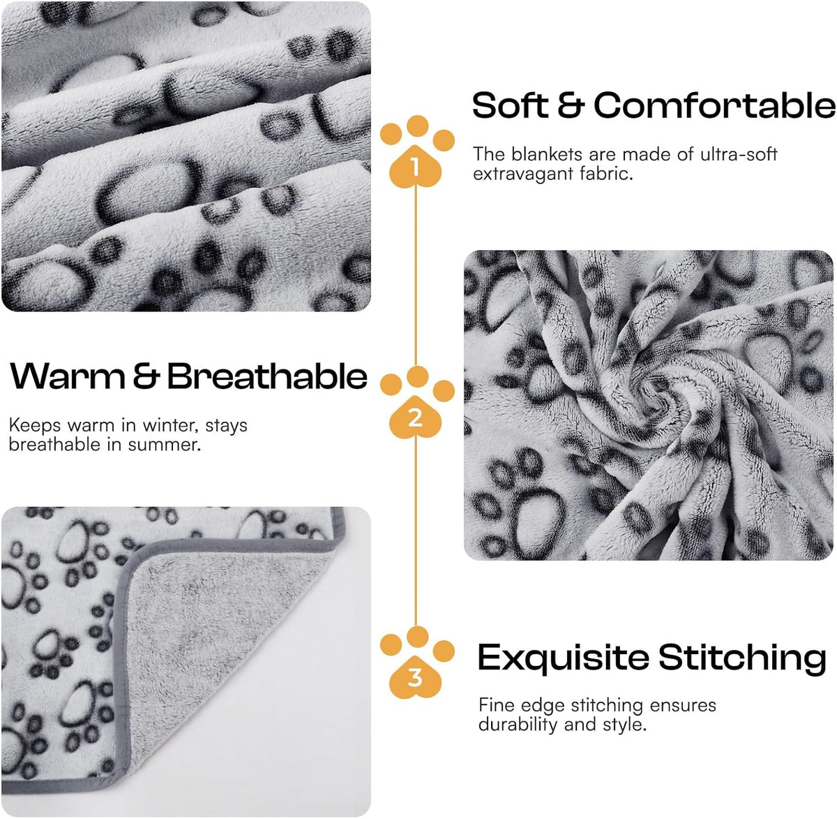 Dog Blanket 3 Pack, Soft Cozy Fleece Throw for Puppy Cat,23"x16" | Fuzzy Flannel Small Pet Blanket Washable, Cute Paw Print for Crate Car Bed. Puppy Essential,Cat Stuff Gifts,Small