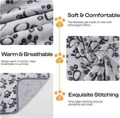Dog Blanket 3 Pack, Soft Cozy Fleece Throw for Puppy Cat,23"x16" | Fuzzy Flannel Small Pet Blanket Washable, Cute Paw Print for Crate Car Bed. Puppy Essential,Cat Stuff Gifts,Small
