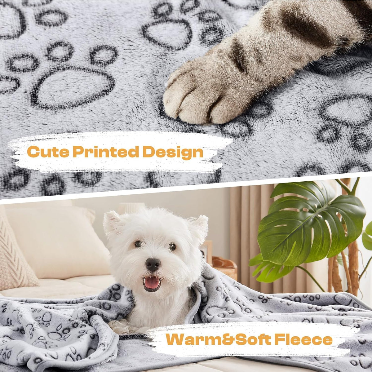 Dog Blanket 3 Pack, Soft Cozy Fleece Throw for Puppy Cat,23"x16" | Fuzzy Flannel Small Pet Blanket Washable, Cute Paw Print for Crate Car Bed. Puppy Essential,Cat Stuff Gifts,Small