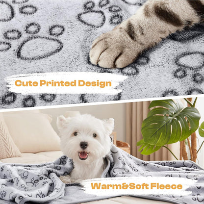 Dog Blanket 3 Pack, Soft Cozy Fleece Throw for Puppy Cat,23"x16" | Fuzzy Flannel Small Pet Blanket Washable, Cute Paw Print for Crate Car Bed. Puppy Essential,Cat Stuff Gifts,Small