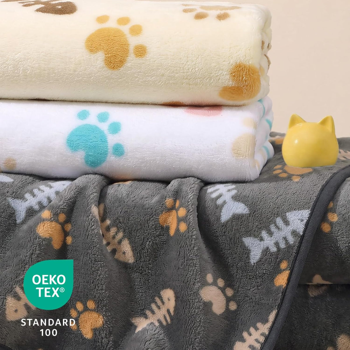 Dog Blanket 3 Pack, Soft Cozy Fleece Throw for Puppy Cat,23"x16" | Fuzzy Flannel Small Pet Blanket Washable, Cute Paw Print for Crate Car Bed. Puppy Essential,Cat Stuff Gifts,Small