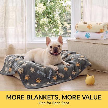 Dog Blanket 3 Pack, Soft Cozy Fleece Throw for Puppy Cat,23"x16" | Fuzzy Flannel Small Pet Blanket Washable, Cute Paw Print for Crate Car Bed. Puppy Essential,Cat Stuff Gifts,Small