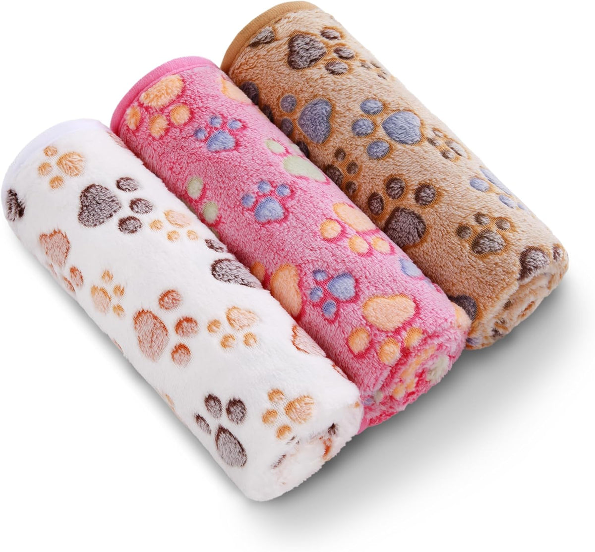 Dog Blanket 3 Pack, Soft Cozy Fleece Throw for Puppy Cat,23"x16" | Fuzzy Flannel Small Pet Blanket Washable, Cute Paw Print for Crate Car Bed. Puppy Essential,Cat Stuff Gifts,Small