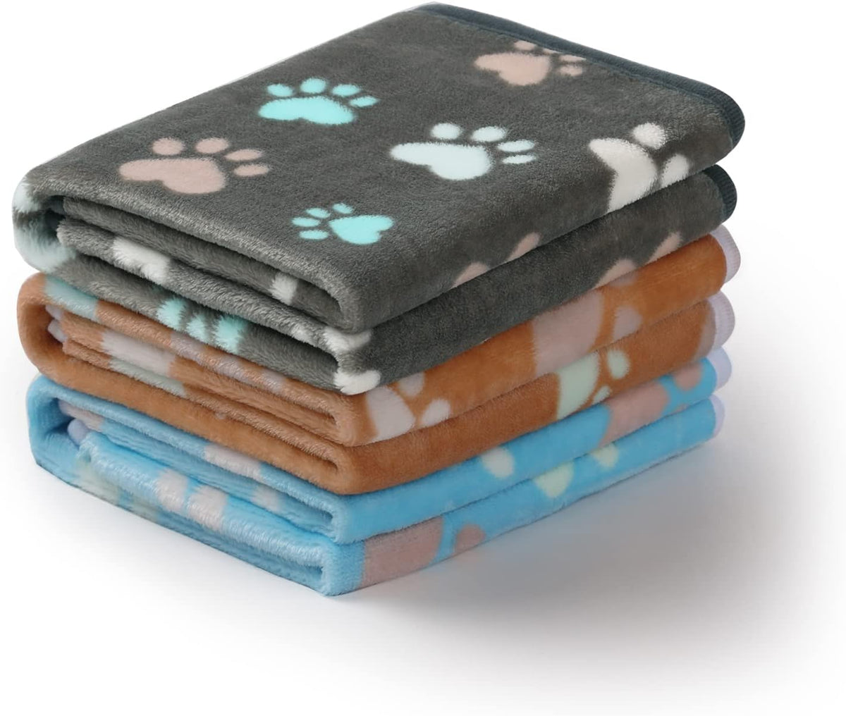 Dog Blanket 3 Pack, Soft Cozy Fleece Throw for Puppy Cat,23"x16" | Fuzzy Flannel Small Pet Blanket Washable, Cute Paw Print for Crate Car Bed. Puppy Essential,Cat Stuff Gifts,Small