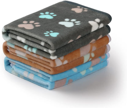 Dog Blanket 3 Pack, Soft Cozy Fleece Throw for Puppy Cat,23"x16" | Fuzzy Flannel Small Pet Blanket Washable, Cute Paw Print for Crate Car Bed. Puppy Essential,Cat Stuff Gifts,Small