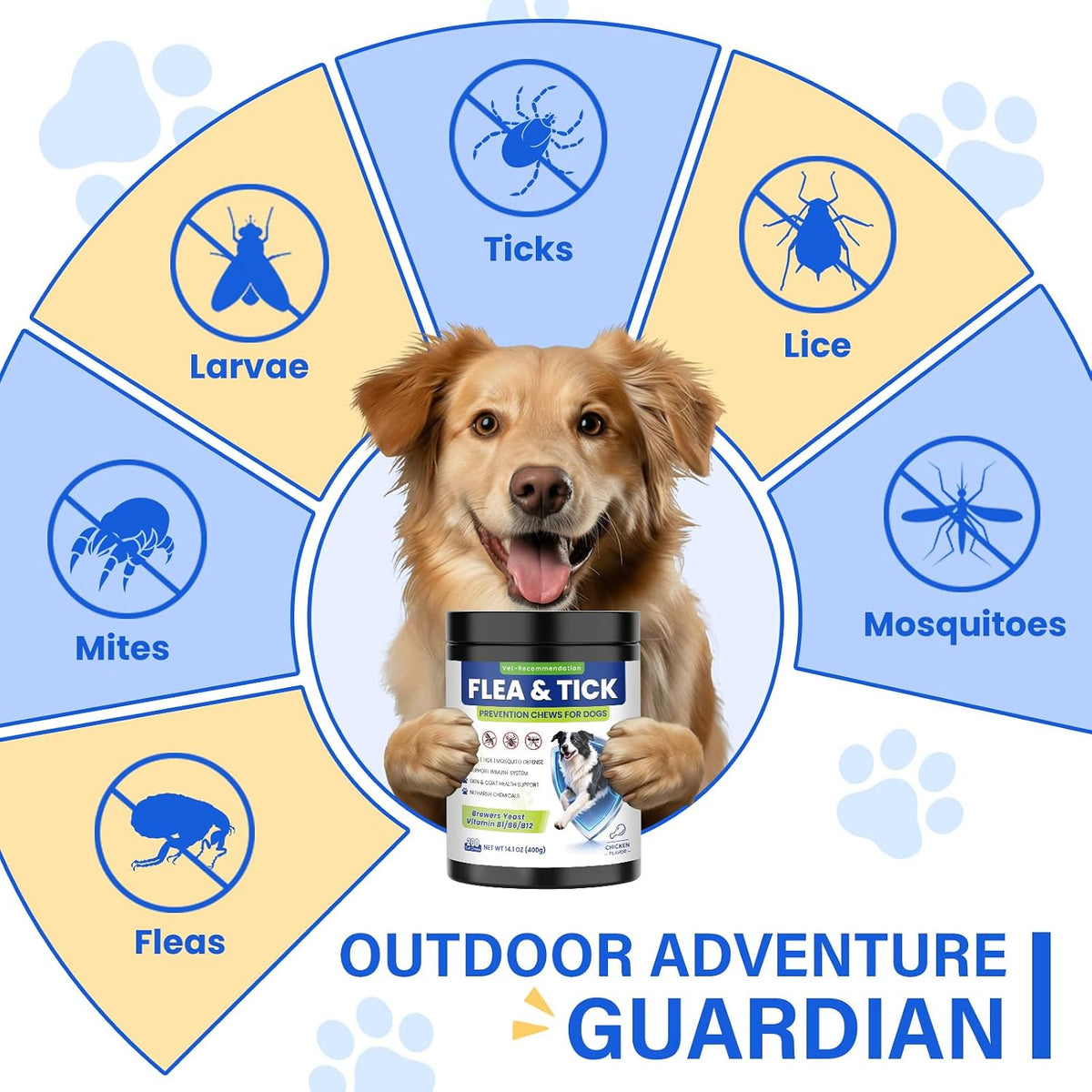 Flea and Tick Protection for Dogs-200 Natural Soft Chewable Fleas Ticks Pests Defense Supplement Supports Skin Coat Immune Health-Daily Oral Flea Tick Treatment All Breeds Ages-Chicken