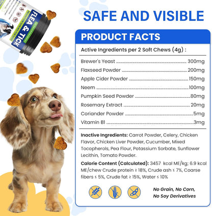 Flea and Tick Protection for Dogs-200 Natural Soft Chewable Fleas Ticks Pests Defense Supplement Supports Skin Coat Immune Health-Daily Oral Flea Tick Treatment All Breeds Ages-Chicken