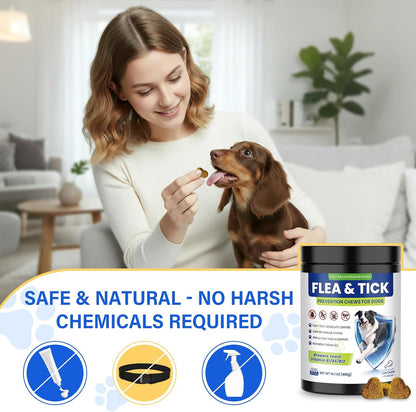 Flea and Tick Protection for Dogs-200 Natural Soft Chewable Fleas Ticks Pests Defense Supplement Supports Skin Coat Immune Health-Daily Oral Flea Tick Treatment All Breeds Ages-Chicken