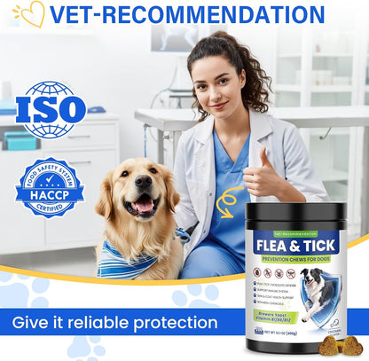 Flea and Tick Protection for Dogs-200 Natural Soft Chewable Fleas Ticks Pests Defense Supplement Supports Skin Coat Immune Health-Daily Oral Flea Tick Treatment All Breeds Ages-Chicken
