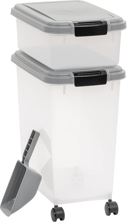 Airtight Pet Food Storage Container with Scoop, BPA Free, Removable Wheels, 69 QT, Gray