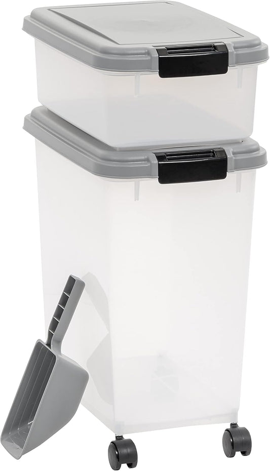 Airtight Pet Food Storage Container with Scoop, BPA Free, Removable Wheels, 69 QT, Gray