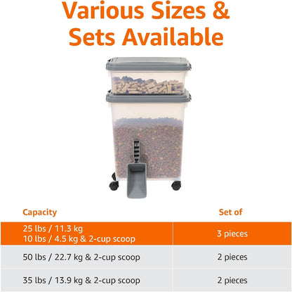 Airtight Pet Food Storage Container with Scoop, BPA Free, Removable Wheels, 69 QT, Gray