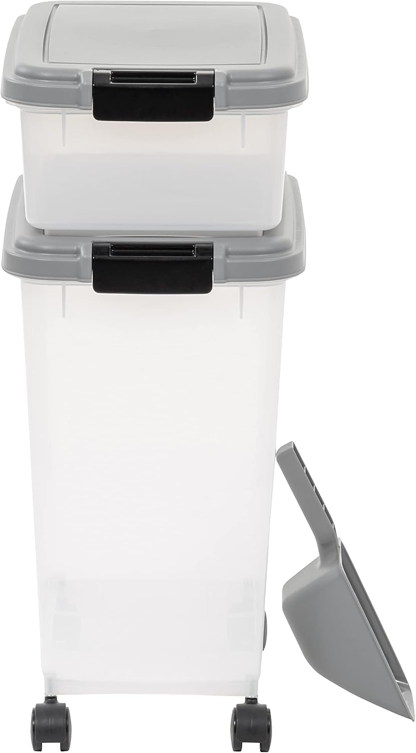 Airtight Pet Food Storage Container with Scoop, BPA Free, Removable Wheels, 69 QT, Gray
