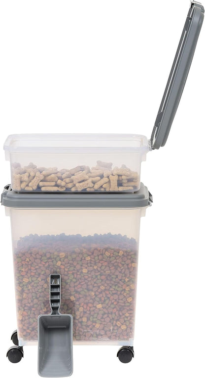 Airtight Pet Food Storage Container with Scoop, BPA Free, Removable Wheels, 69 QT, Gray