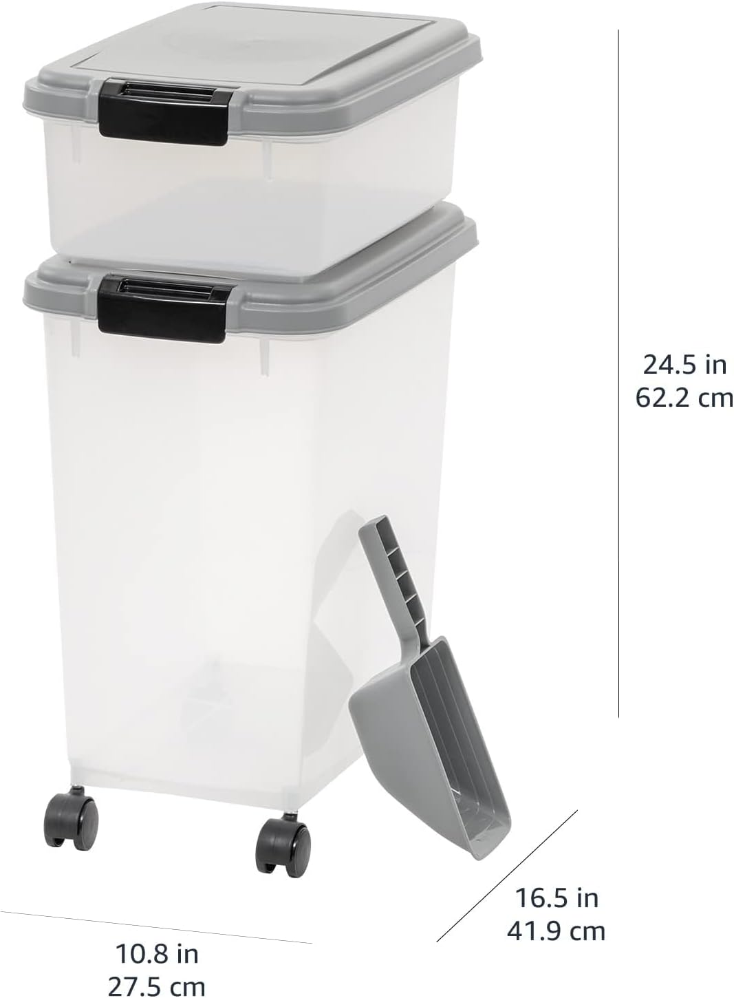 Airtight Pet Food Storage Container with Scoop, BPA Free, Removable Wheels, 69 QT, Gray