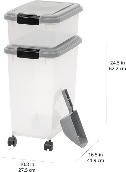 Airtight Pet Food Storage Container with Scoop, BPA Free, Removable Wheels, 69 QT, Gray