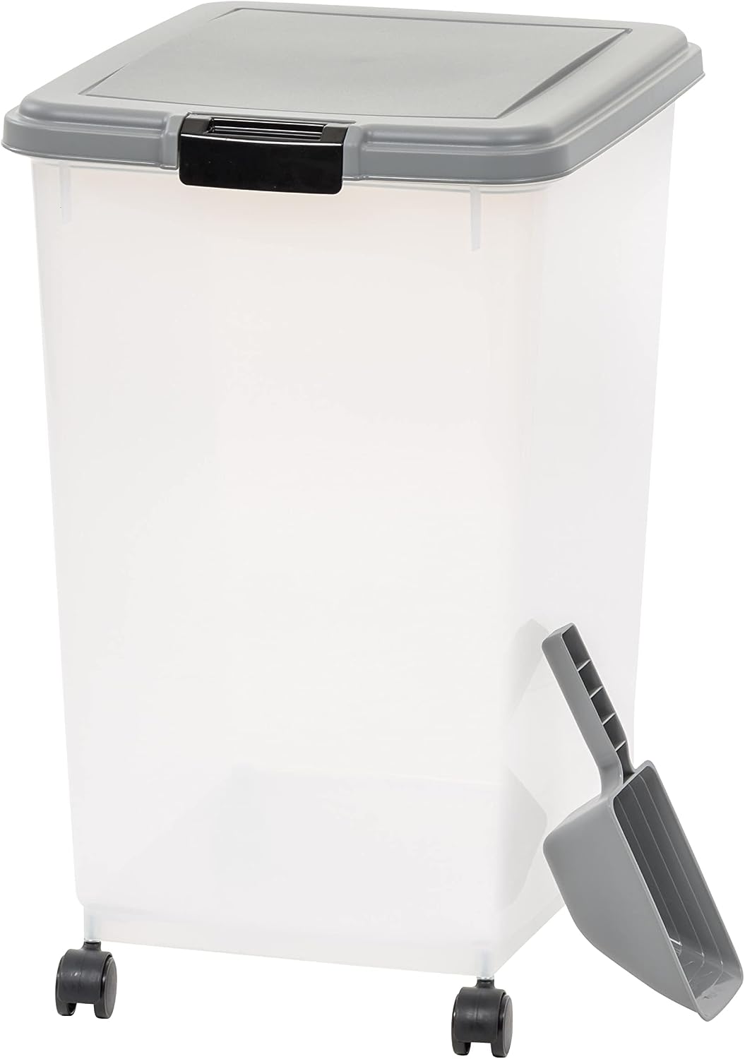 Airtight Pet Food Storage Container with Scoop, BPA Free, Removable Wheels, 69 QT, Gray
