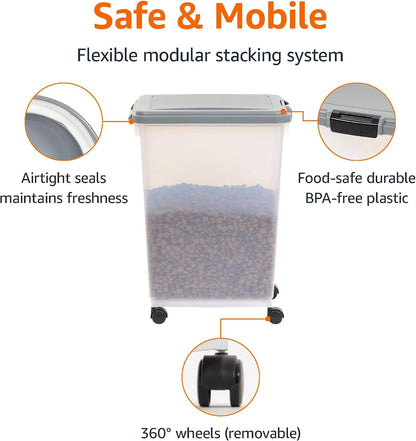 Airtight Pet Food Storage Container with Scoop, BPA Free, Removable Wheels, 69 QT, Gray