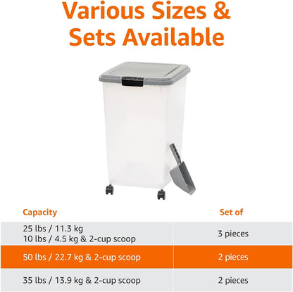 Airtight Pet Food Storage Container with Scoop, BPA Free, Removable Wheels, 69 QT, Gray