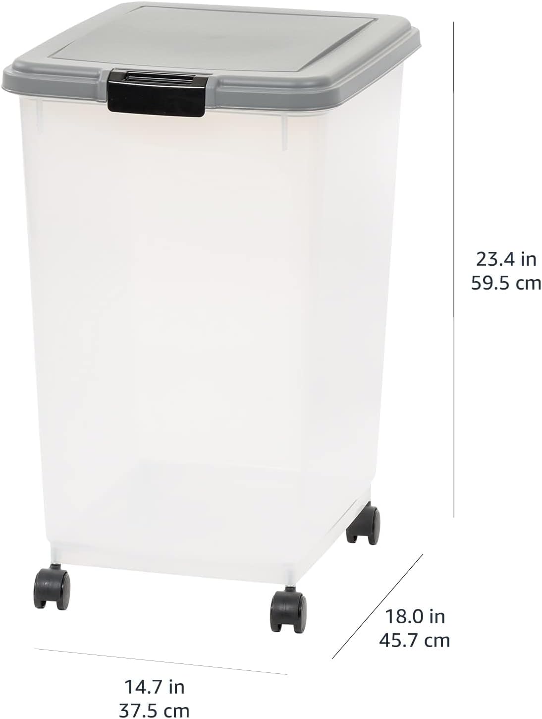 Airtight Pet Food Storage Container with Scoop, BPA Free, Removable Wheels, 69 QT, Gray