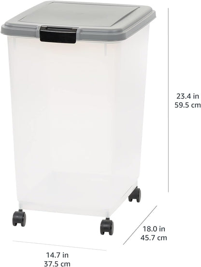 Airtight Pet Food Storage Container with Scoop, BPA Free, Removable Wheels, 69 QT, Gray
