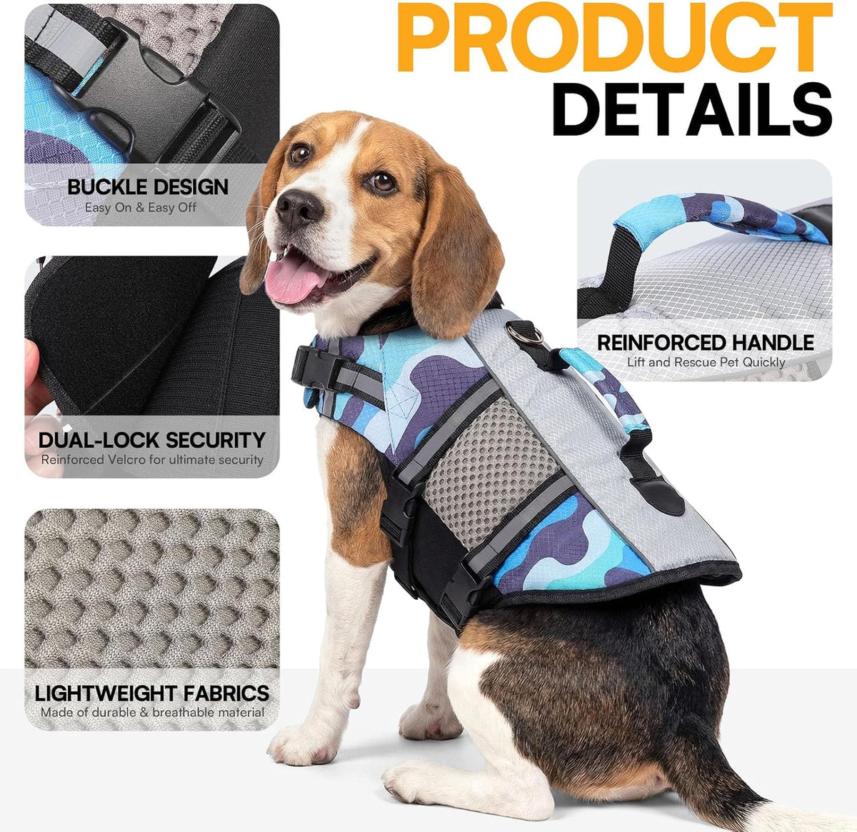 Lightweight Dog Life Jacket Puppy Swimming Vest with Lift Handle