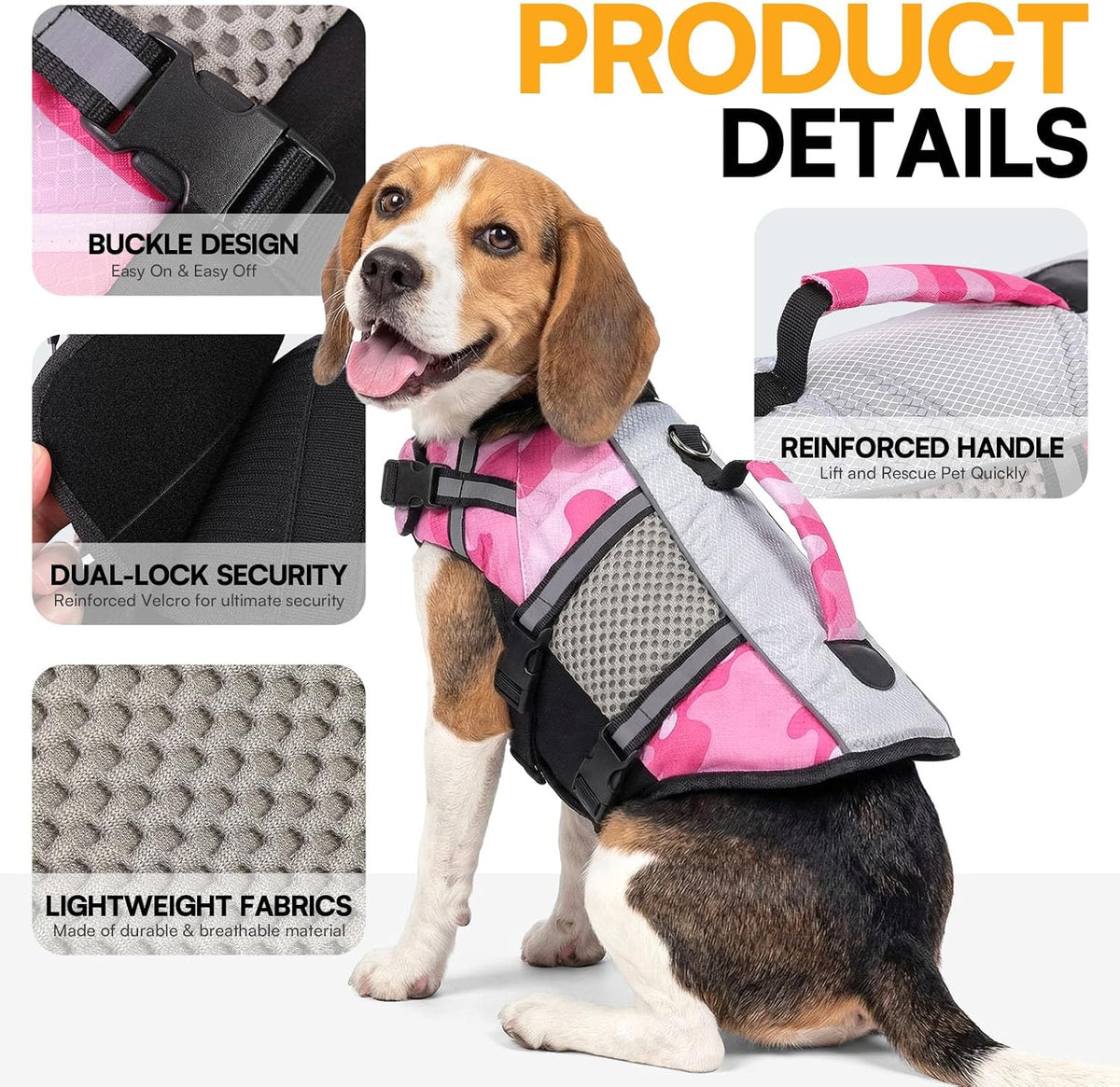 Lightweight Dog Life Jacket Puppy Swimming Vest with Lift Handle