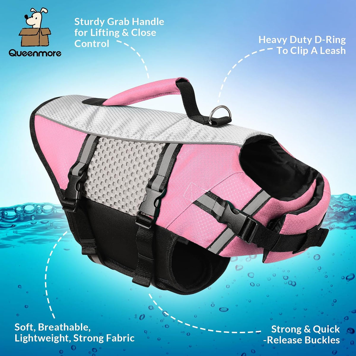 Lightweight Dog Life Jacket Puppy Swimming Vest with Lift Handle