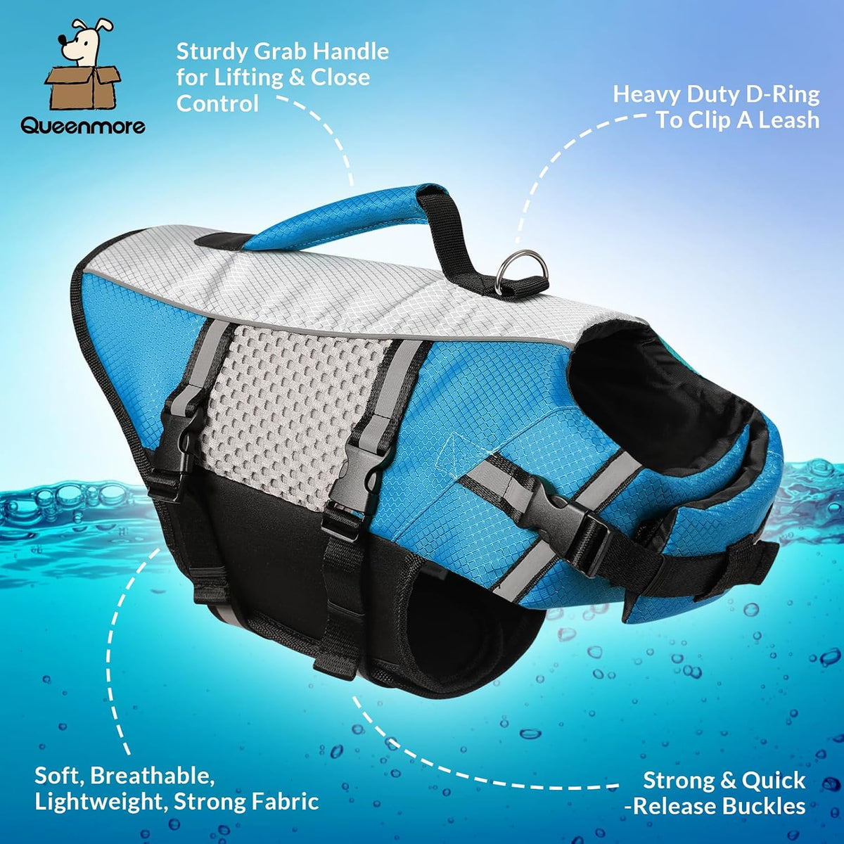 Lightweight Dog Life Jacket Puppy Swimming Vest with Lift Handle