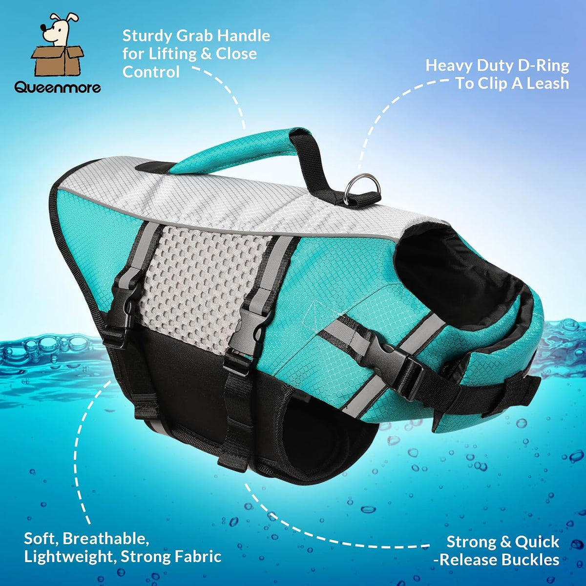 Lightweight Dog Life Jacket Puppy Swimming Vest with Lift Handle