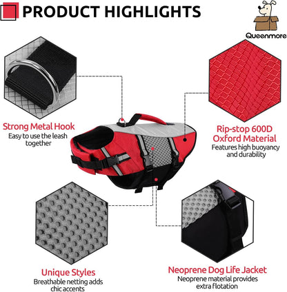 Lightweight Dog Life Jacket Puppy Swimming Vest with Lift Handle