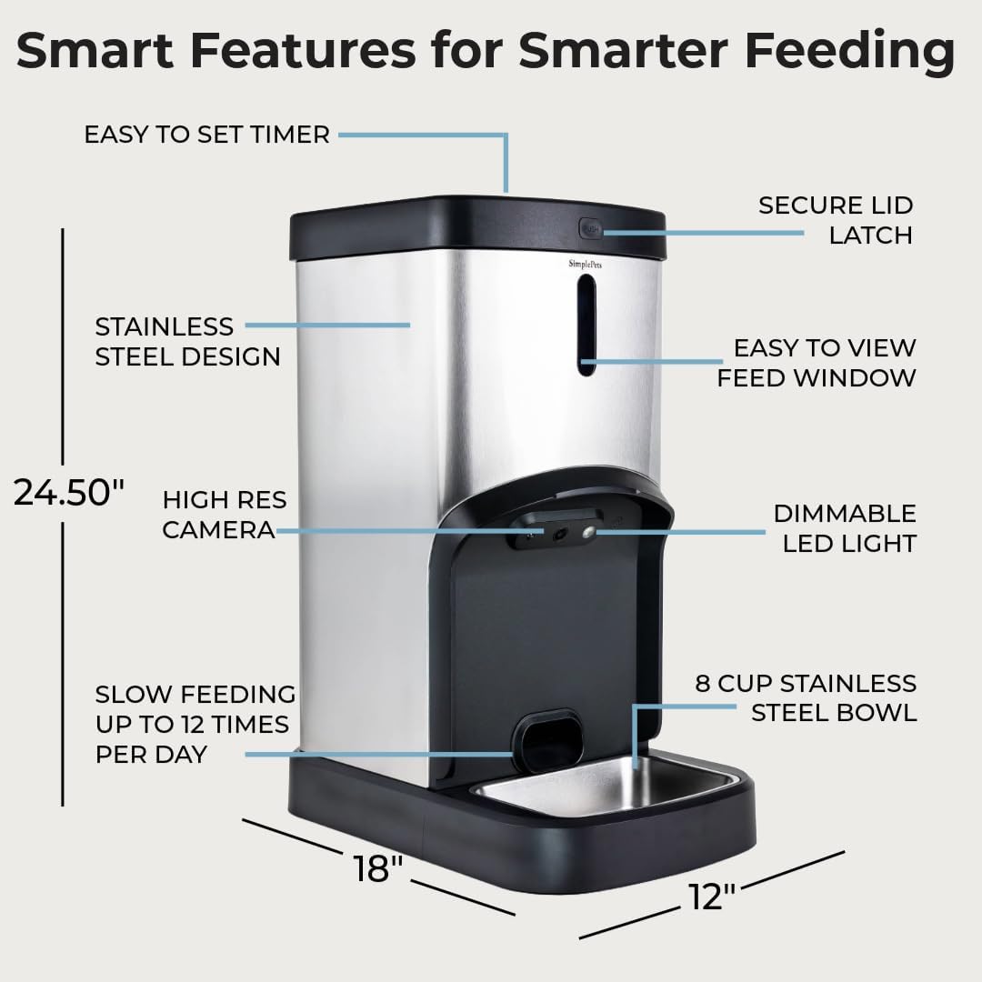 SMARTFeeder 20L Automatic Dog and Cat Feeder – Stainless Steel Pet Food Dispenser with Wi-Fi App, Scheduled Feedings, Portion Control, HD Camera, Speaker & Microphone