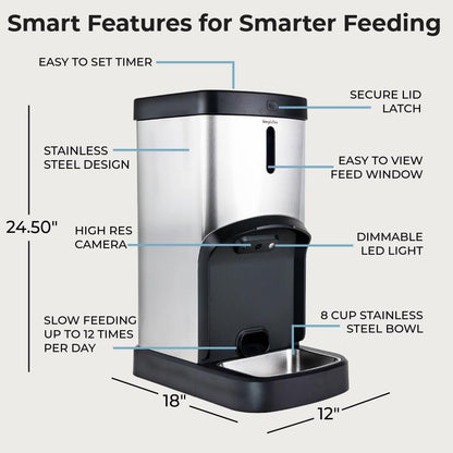 SMARTFeeder 20L Automatic Dog and Cat Feeder – Stainless Steel Pet Food Dispenser with Wi-Fi App, Scheduled Feedings, Portion Control, HD Camera, Speaker & Microphone