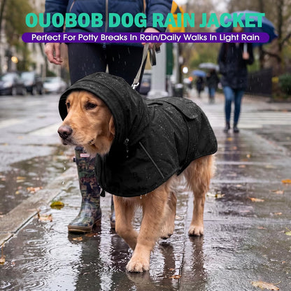 Dog Raincoat, Waterproof Dog Rain Jacket with Hood, Black M