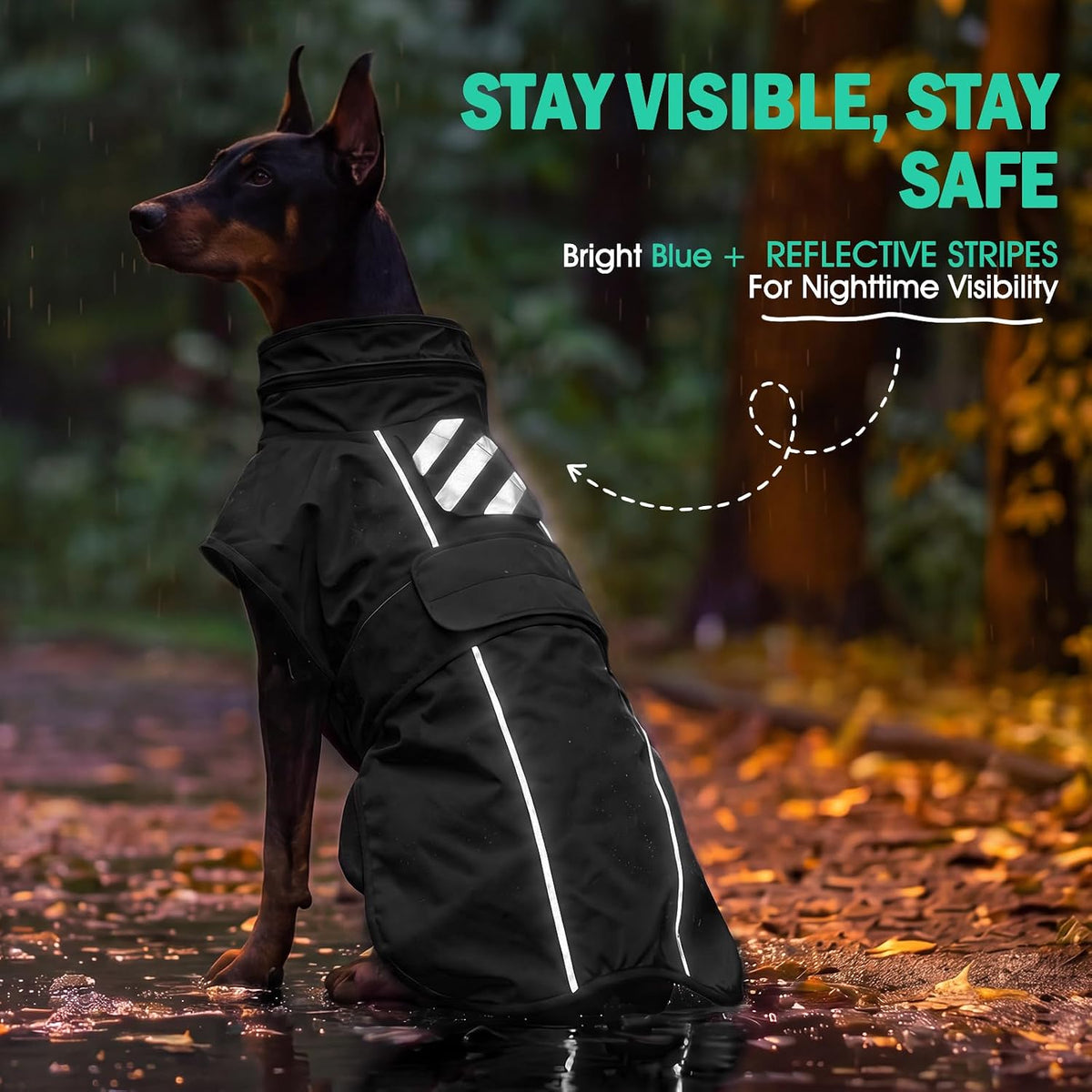 Dog Raincoat, Waterproof Dog Rain Jacket with Hood, Black M
