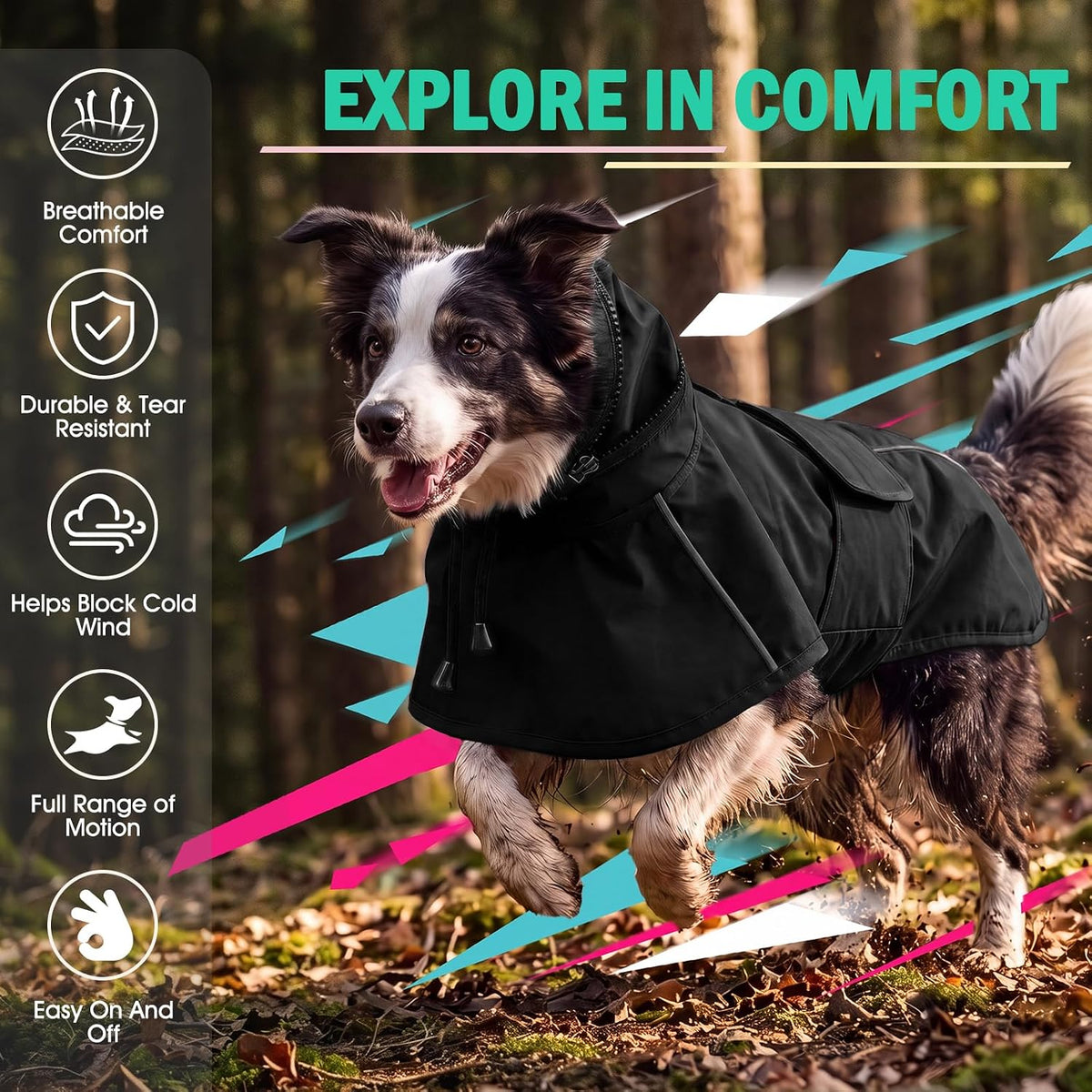 Dog Raincoat, Waterproof Dog Rain Jacket with Hood, Black M