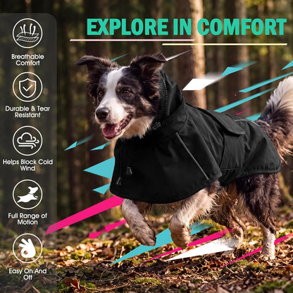 Dog Raincoat, Waterproof Dog Rain Jacket with Hood, Black M
