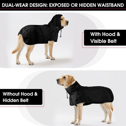 Dog Raincoat, Waterproof Dog Rain Jacket with Hood, Black M