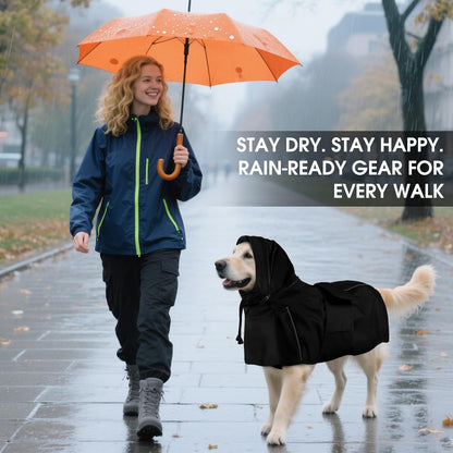 Dog Raincoat, Waterproof Dog Rain Jacket with Hood, Black M
